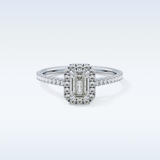 0.56 CT Halo & Pave Engagement Ring Featuring Emerald Moissanite