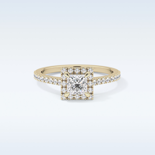 0.57 CT Halo & Pave Engagement Ring Featuring Princess Moissanite
