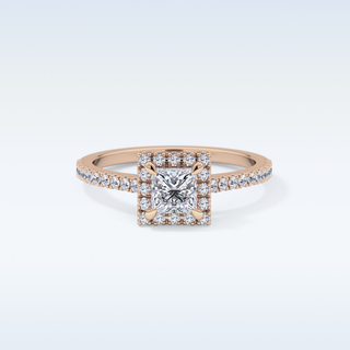 0.57 CT Halo & Pave Engagement Ring Featuring Princess Moissanite