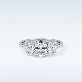 Elegant 0.91 CT Three Stones Engagement Ring Featuring Oval Moissanite