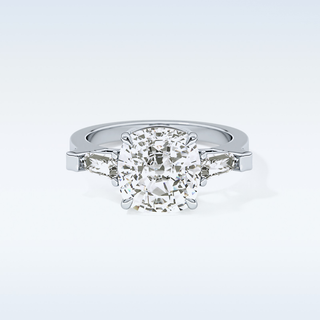 Elegant 5.54 CT Three Stones Engagement Ring Featuring Cushion Moissanite