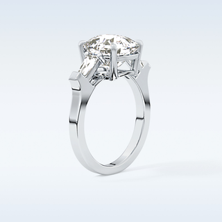 Elegant 5.54 CT Three Stones Engagement Ring Featuring Cushion Moissanite