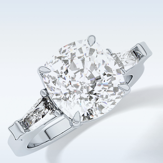 Elegant 5.54 CT Three Stones Engagement Ring Featuring Cushion Moissanite