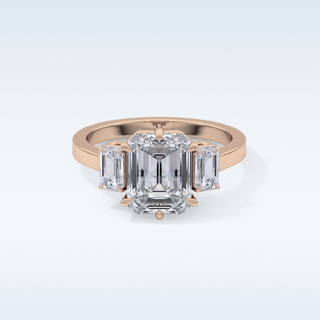 Elegant 2.56 CT Three Stones Engagement Ring Featuring Emerald Moissanite