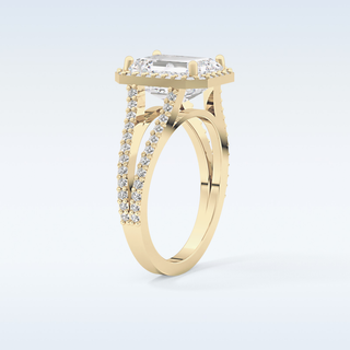 3.1 CT Halo & Split Shank Engagement Ring Featuring Emerald Moissanite
