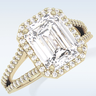 3.1 CT Halo & Split Shank Engagement Ring Featuring Emerald Moissanite