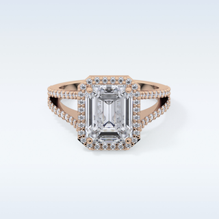 3.1 CT Halo & Split Shank Engagement Ring Featuring Emerald Moissanite