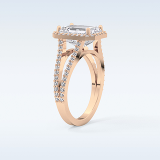 3.1 CT Halo & Split Shank Engagement Ring Featuring Emerald Moissanite