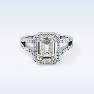 3.1 CT Halo & Split Shank Engagement Ring Featuring Emerald Moissanite