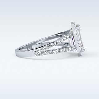 3.1 CT Halo & Split Shank Engagement Ring Featuring Emerald Moissanite
