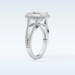 3.1 CT Halo & Split Shank Engagement Ring Featuring Emerald Moissanite