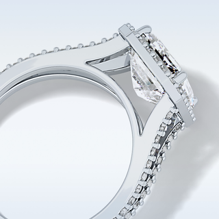 3.1 CT Halo & Split Shank Engagement Ring Featuring Emerald Moissanite