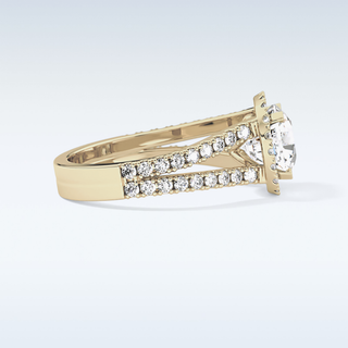 3.28 CT Halo & Split  Shank Engagement Ring Featuring Cushion Moissanite