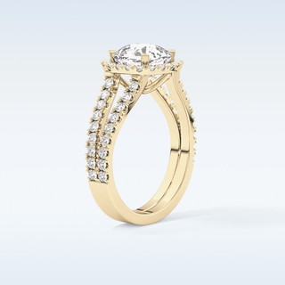 3.28 CT Halo & Split  Shank Engagement Ring Featuring Cushion Moissanite
