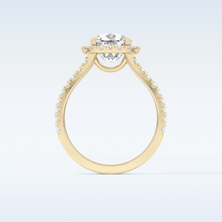 3.28 CT Halo & Split  Shank Engagement Ring Featuring Cushion Moissanite