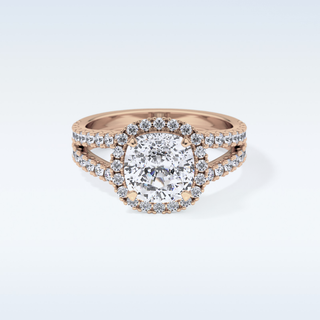 3.28 CT Halo & Split  Shank Engagement Ring Featuring Cushion Moissanite
