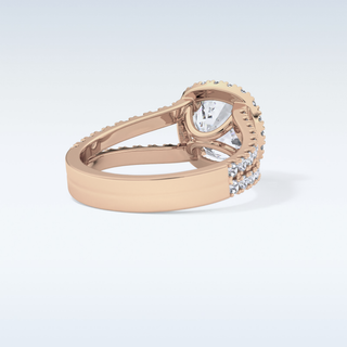 3.28 CT Halo & Split  Shank Engagement Ring Featuring Cushion Moissanite