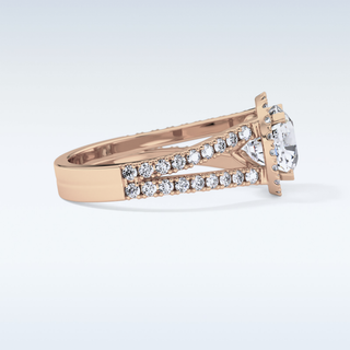 3.28 CT Halo & Split  Shank Engagement Ring Featuring Cushion Moissanite