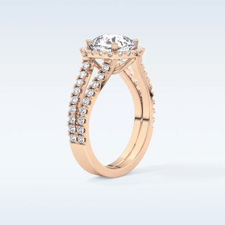 3.28 CT Halo & Split  Shank Engagement Ring Featuring Cushion Moissanite