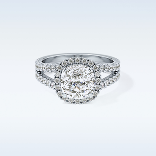 3.28 CT Halo & Split  Shank Engagement Ring Featuring Cushion Moissanite