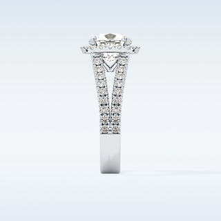 3.28 CT Halo & Split  Shank Engagement Ring Featuring Cushion Moissanite