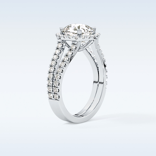 3.28 CT Halo & Split  Shank Engagement Ring Featuring Cushion Moissanite