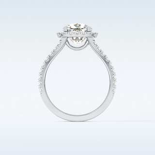 3.28 CT Halo & Split  Shank Engagement Ring Featuring Cushion Moissanite