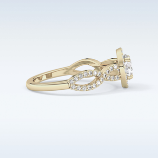 0.8 CT Double Halo & Twisted Pave Engagement Ring Featuring Round Moissanite