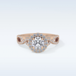 0.8 CT Double Halo & Twisted Pave Engagement Ring Featuring Round Moissanite