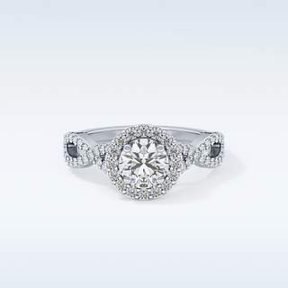 0.8 CT Double Halo & Twisted Pave Engagement Ring Featuring Round Moissanite