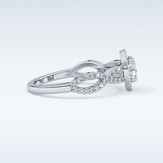 0.8 CT Double Halo & Twisted Pave Engagement Ring Featuring Round Moissanite