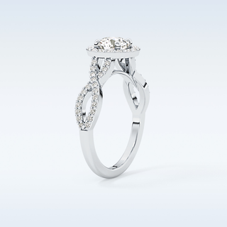 0.8 CT Double Halo & Twisted Pave Engagement Ring Featuring Round Moissanite