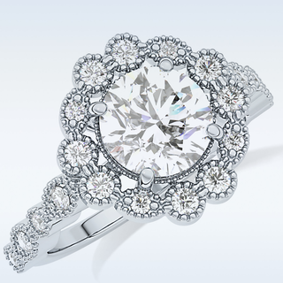 1.34 CT Halo & Pave Engagement Ring Featuring Round Moissanite