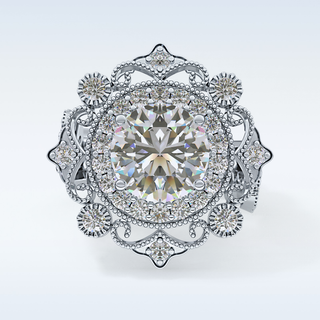 4.14 CT Vintage Cluster Engagement Ring Featuring Round Moissanite