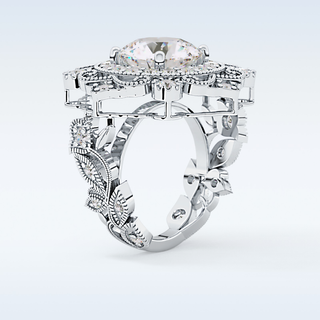 4.14 CT Vintage Cluster Engagement Ring Featuring Round Moissanite