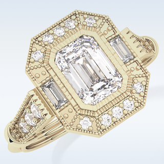 1.13 CT Vintage Pave Engagement Ring Featuring Emerald Moissanite