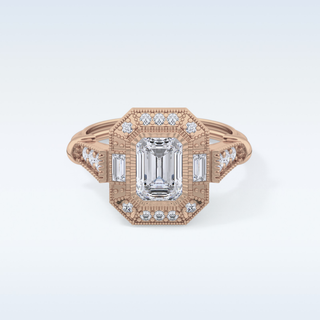 1.13 CT Vintage Pave Engagement Ring Featuring Emerald Moissanite