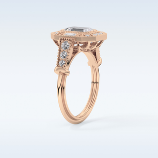 1.13 CT Vintage Pave Engagement Ring Featuring Emerald Moissanite
