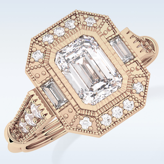 1.13 CT Vintage Pave Engagement Ring Featuring Emerald Moissanite