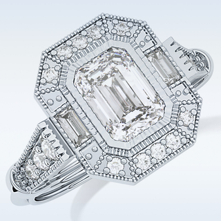1.13 CT Vintage Pave Engagement Ring Featuring Emerald Moissanite