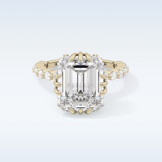 7.74 CT Hidden Halo & Pave Engagement Ring Featuring Emerald Moissanite