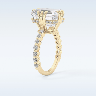 7.74 CT Hidden Halo & Pave Engagement Ring Featuring Emerald Moissanite