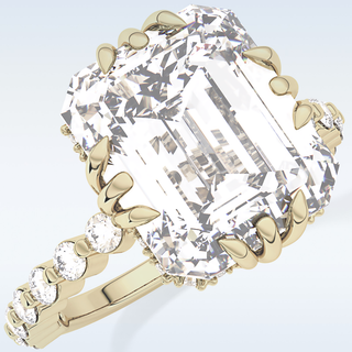 7.74 CT Hidden Halo & Pave Engagement Ring Featuring Emerald Moissanite