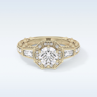 1.34 CT Double Halo & Pave Engagement Ring Featuring Round Moissanite