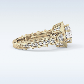1.34 CT Double Halo & Pave Engagement Ring Featuring Round Moissanite