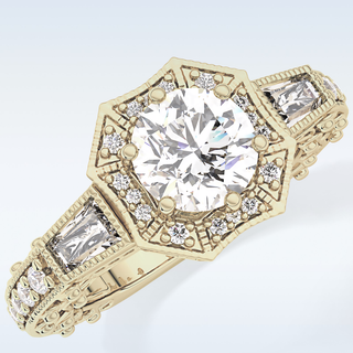 1.34 CT Double Halo & Pave Engagement Ring Featuring Round Moissanite