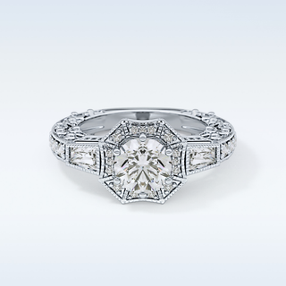 1.34 CT Double Halo & Pave Engagement Ring Featuring Round Moissanite