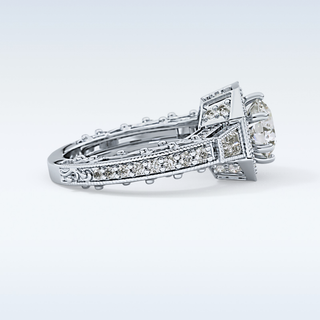 1.34 CT Double Halo & Pave Engagement Ring Featuring Round Moissanite