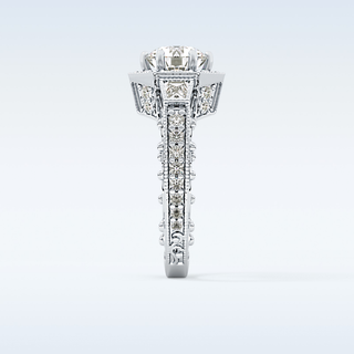 1.34 CT Double Halo & Pave Engagement Ring Featuring Round Moissanite