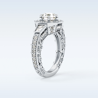 1.34 CT Double Halo & Pave Engagement Ring Featuring Round Moissanite